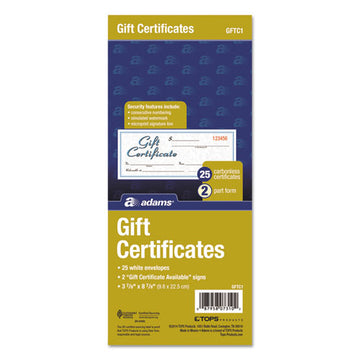 Adams® Gift Certificates With Envelopes, 8 X 3.4, White-canary, 25-book freeshipping - TVN Wholesale